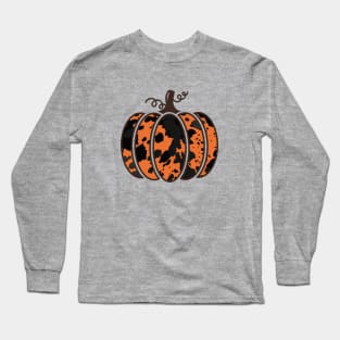 Cute Thanksgiving Cow Print Pumpkin Long Sleeve T-Shirt